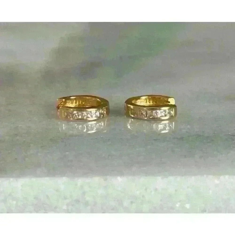 COPY - COPY - Gold Crystal Thick Small Huggie Hoop Earrings Brand New - Picture 1 of 4
